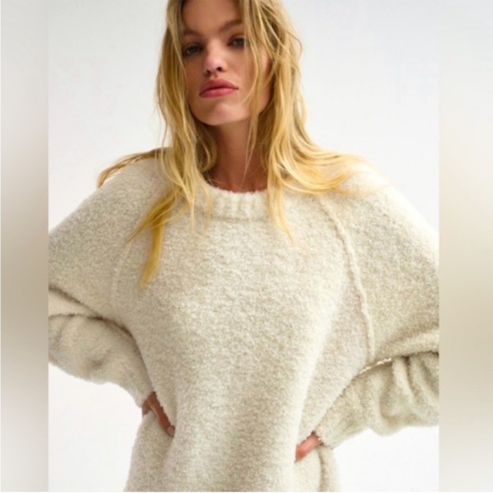 Free People Ivory Teddy Sweater Crewneck Pullover Tunic Medium